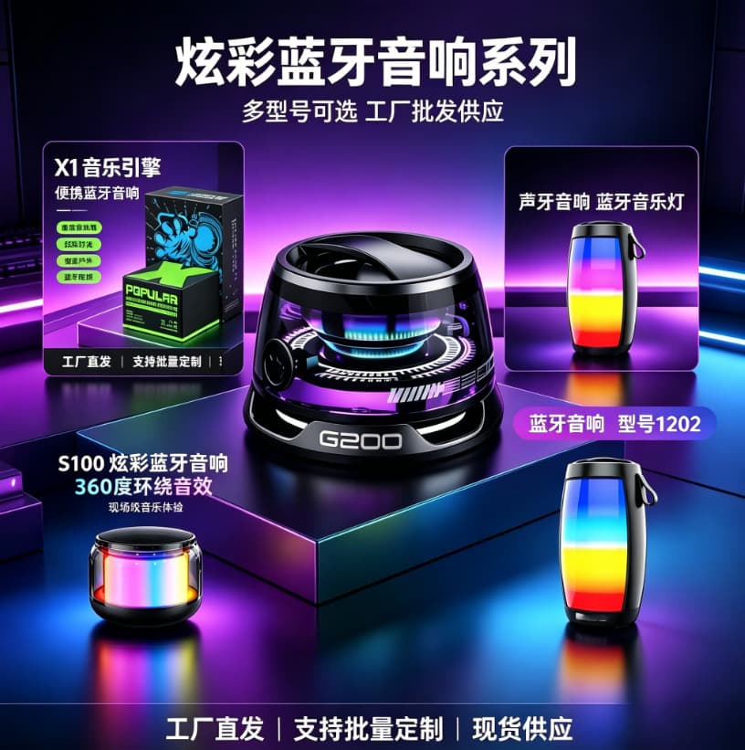 Cross-Border G200 Magnetic Bluetooth Speaker, Outdoor Portable Colorful Ambient Light, Heavy Bass Wireless Mini Speaker
