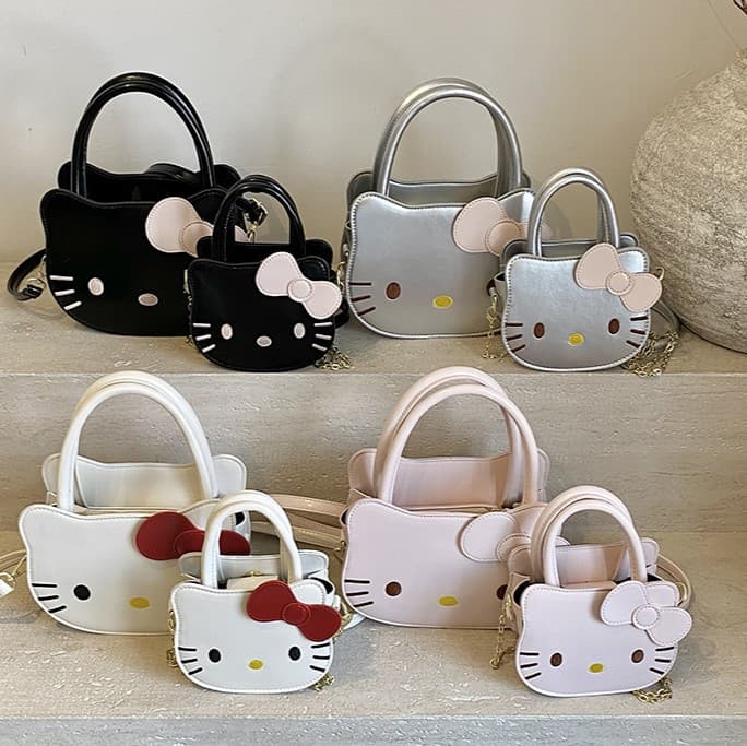 Cute Cartoon Kitty Cat Parent-Child Handbag Fashionable Versatile Girl's Tote Bag New Cute Face Crossbody Bag Trendy