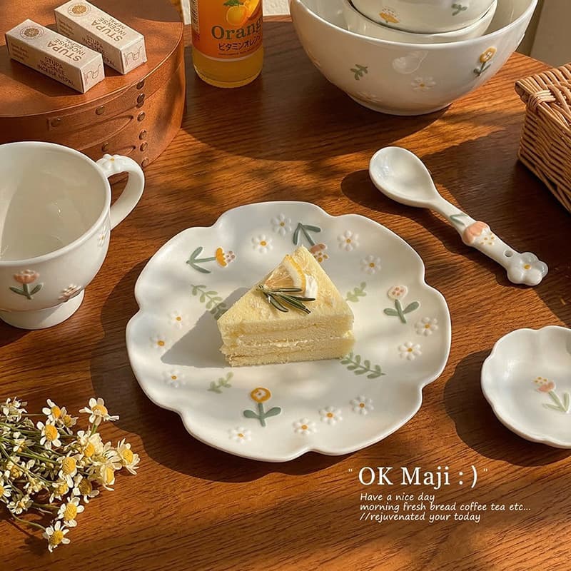 Daisy Dinnerware Underglaze Ceramic Fruit Plate Ins Style High Appearance Plate Dish Beautiful Breakfast Dessert Plate