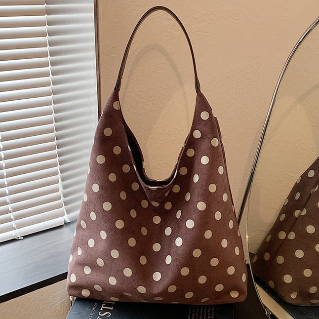 Polka-dot canvas bag double-sided shoulder bag for women 2026 new style lazy and relaxed large-capacity tote bag commuter bag