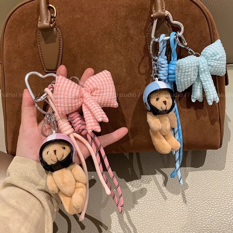 Original Design Bear Pendant Pink Bow Knot Climbing Rope Miu Style Bag Charm Korean Keychain Jewelry Accessories