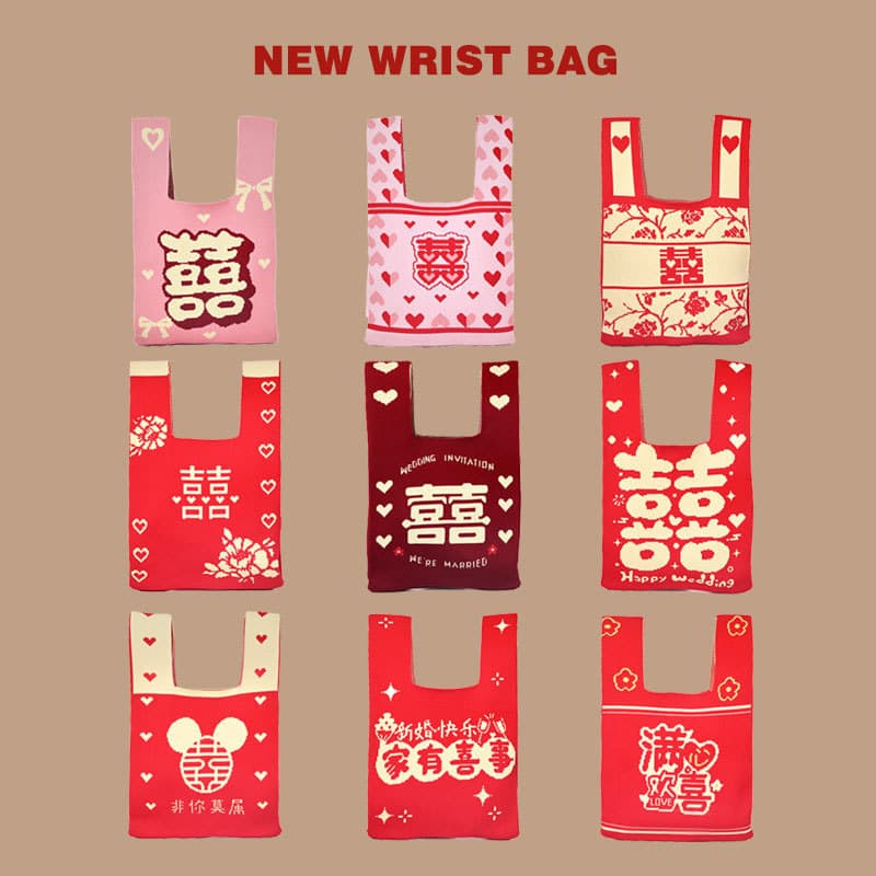 New Souvenir Ladies Knitted Bag Handbag Fashion Wristlet Handheld Sleeveless Bag Simple Festive Wedding