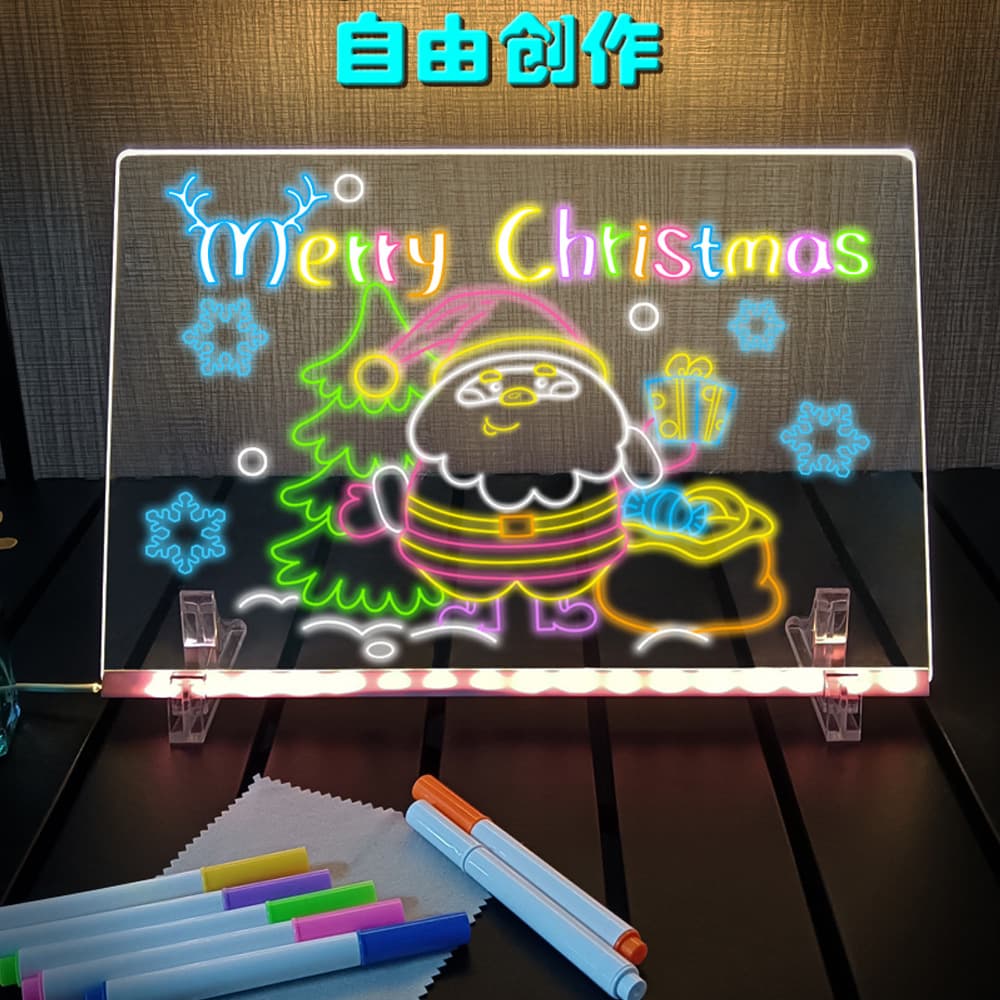 Cross-border erasable whiteboard, illuminated writing board, message board, LED children's drawing and graffiti DIY acrylic fluorescent board