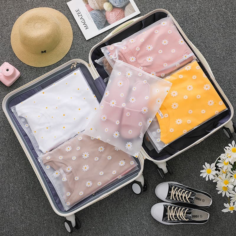 PE zipper bag, resealable bag with daisy print, storage plastic bag, packaging bag, thickened for clothing