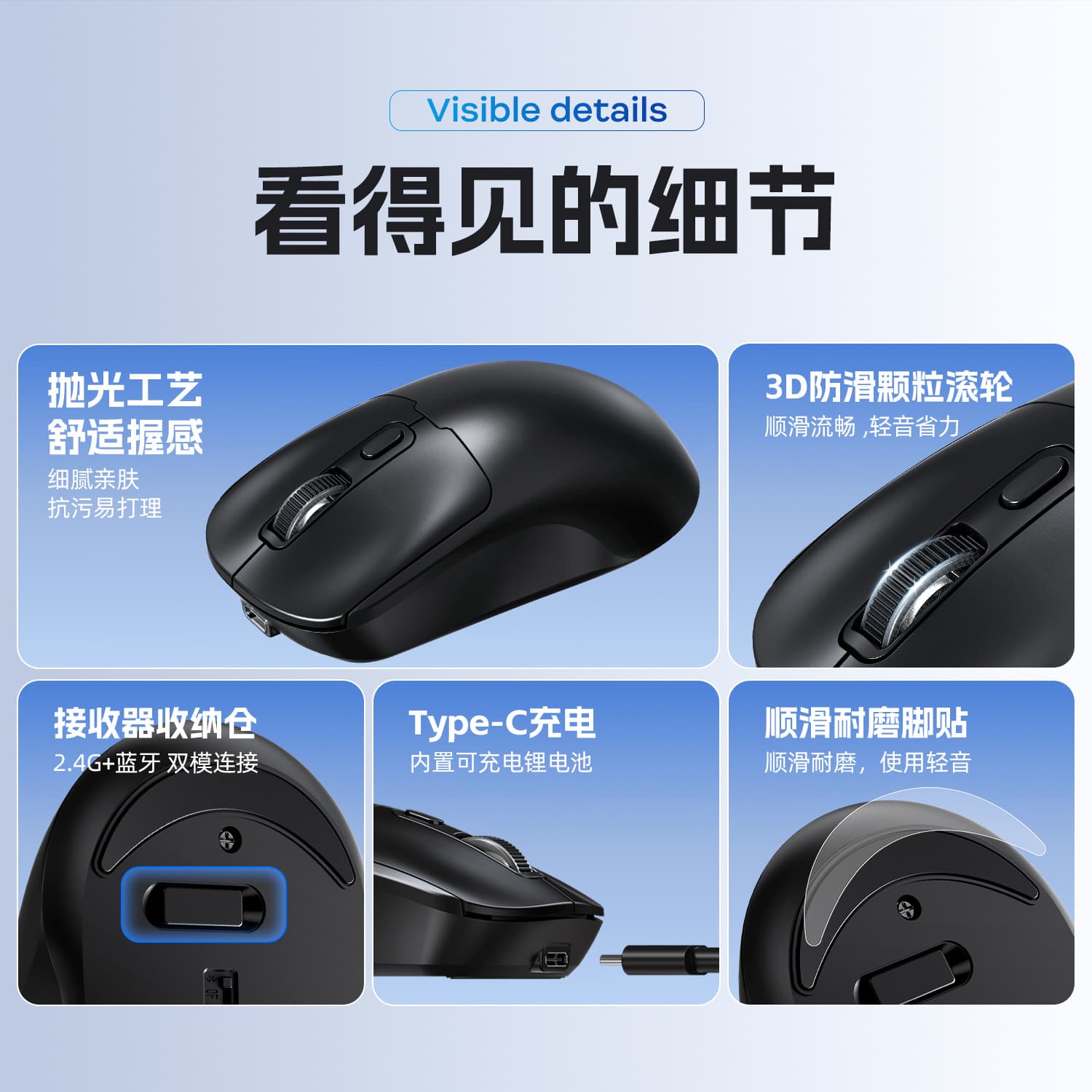 T-WOLF Thunder Wolf Q3 Bluetooth Wireless Mouse Dual Mode Rechargeable 2.4G Laptop Office Mouse Silent