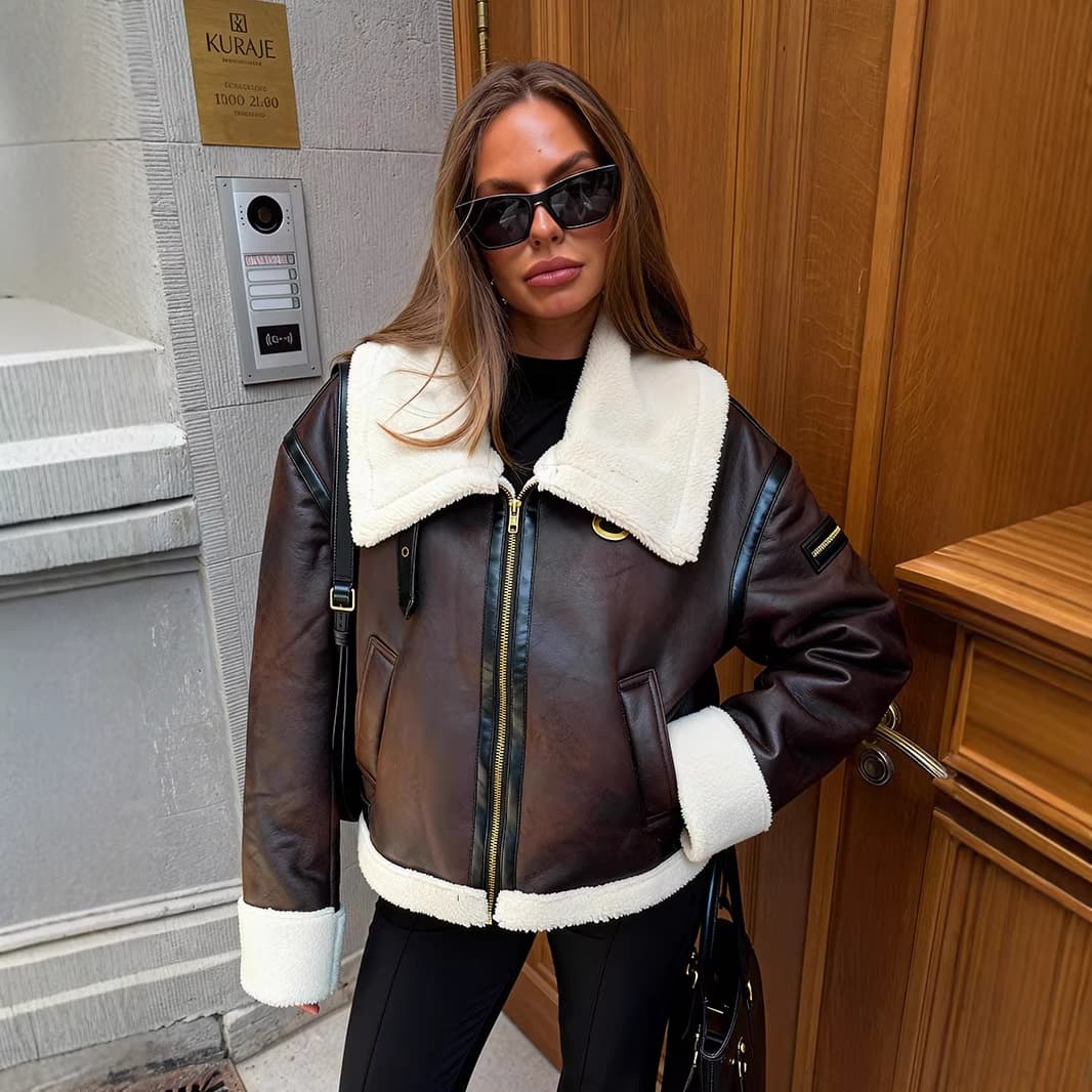 European, American, and Russian Cross-Border Wholesale Custom Suede Fur-Lined Women's Coat Thickened Up Vintage Leather