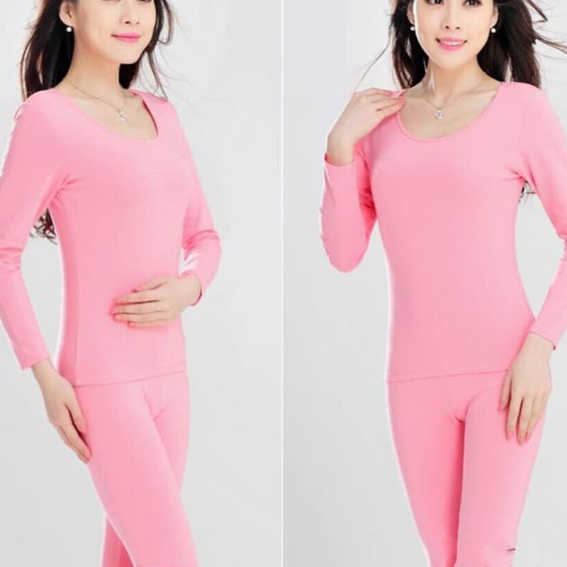 Factory Wholesale Women's Lycra Cotton Set Low Neck Basic Thermal Underwear Long Sleeve Top and Bottom