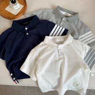 In Stock Kids Polo Shirt 2025 Summer New Arrival Boys Girls Simple Printed Polo Baby Versatile Short Sleeve
