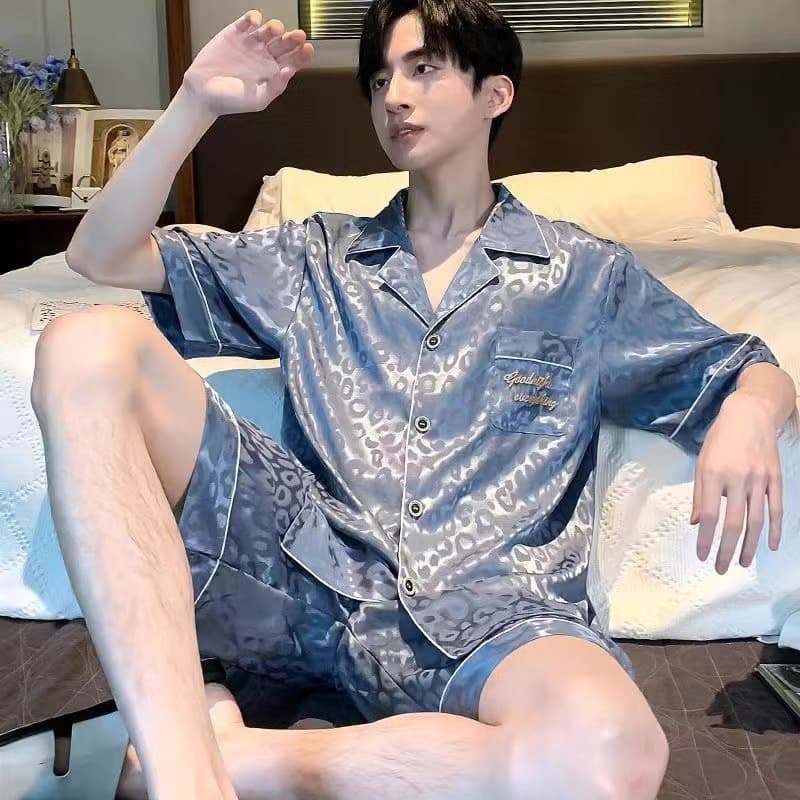 2026 Men's Summer Ice Silk Short Sleeve Shorts Plus Size Pajamas