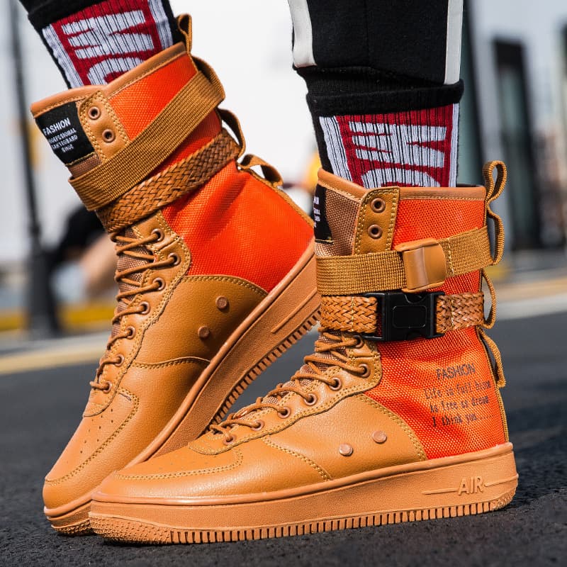 Fashionable High-Top Men's Sneakers Autumn Winter Sports Shoes Casual Trendy Couple Style Martin Boots Round Toe Low Heel