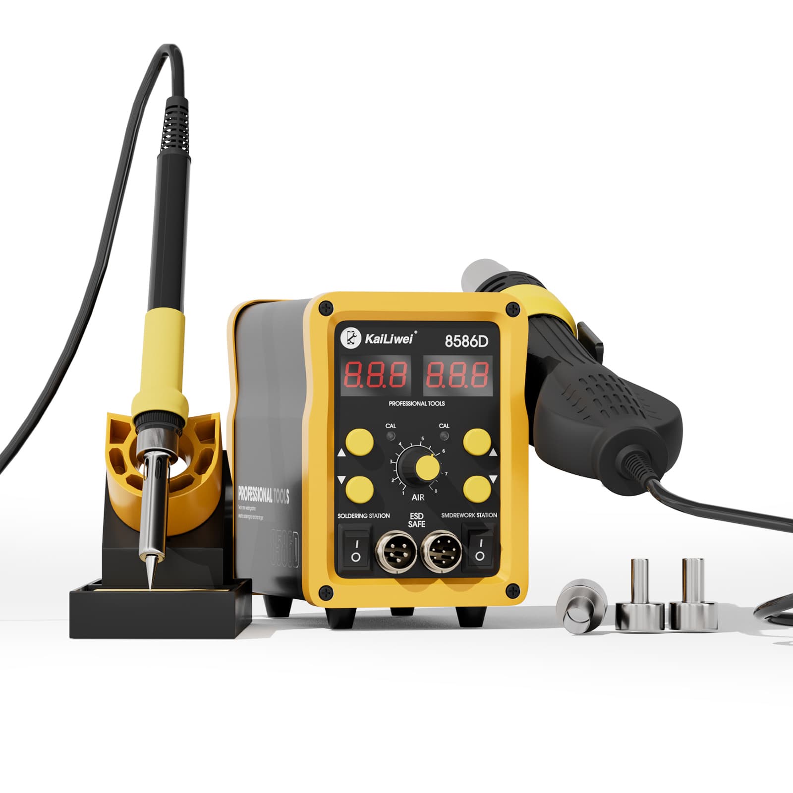 Kailiwei 2-in-1 Hot Air Gun Soldering Station Digital Display Adjustable Temperature Soldering Iron 8586D Constant Temperature Anti-static Soldering Station