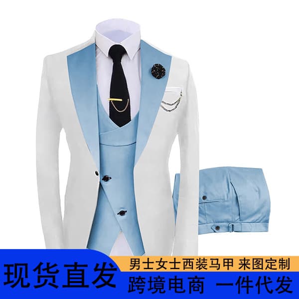 Cross-Border Best-Selling Men's Tuxedo Suit Set Three-Piece Suit Hot Sale Stock Direct Delivery Groomsmen Suit