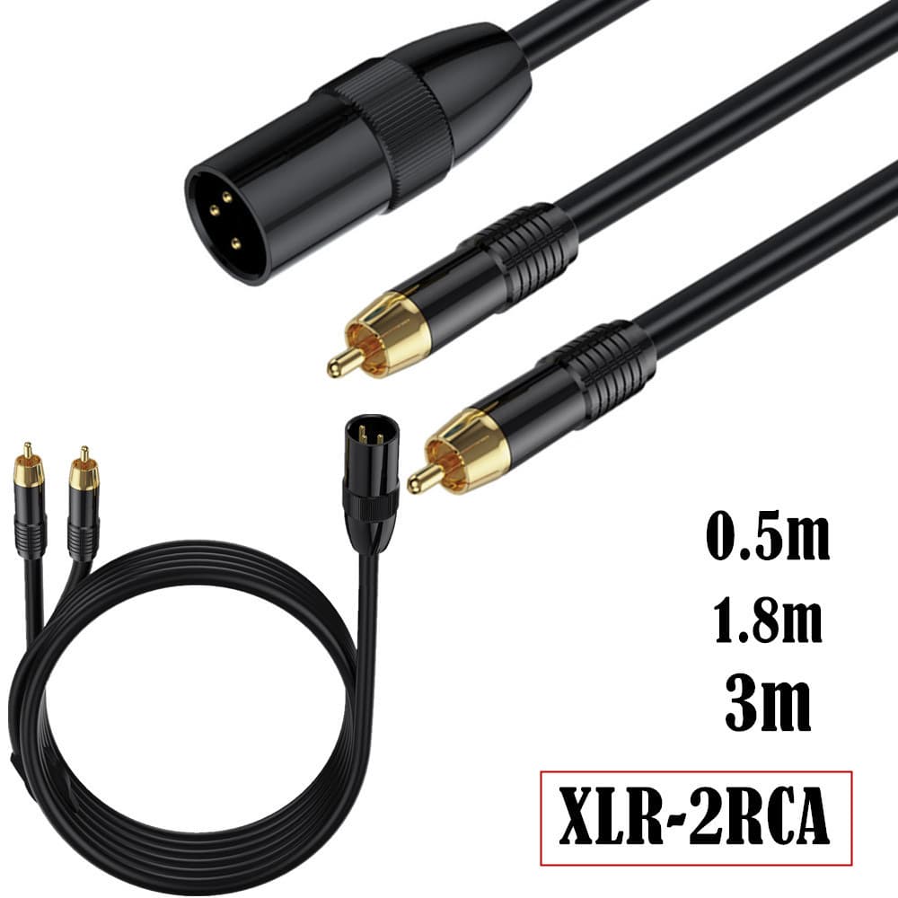 1-to-2 XLR Male to 2 RCA Male Microphone Camera Recorder Mixer Amplifier Audio Cable