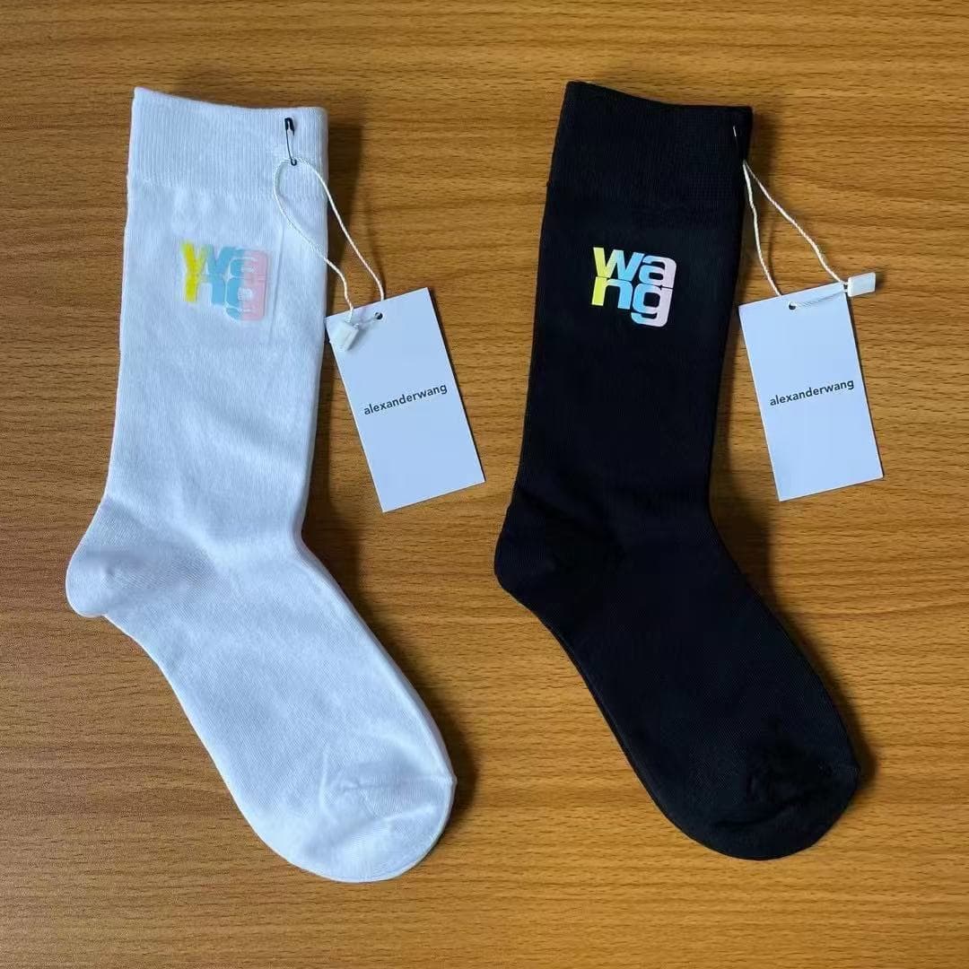 Colorful Soft Silicone Letter Alexander Wang Socks for Women, Personalized Letter Design, Mid-Calf Sports Socks for Outdoor Wear