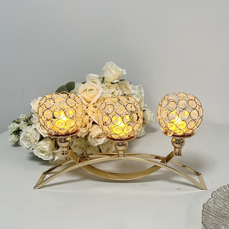 Golden Crystal Candlestick Three-Piece Set European-Style Wedding Decorations Light Luxury Home Dining Table Decoration Candlelight Dinner Table Setting