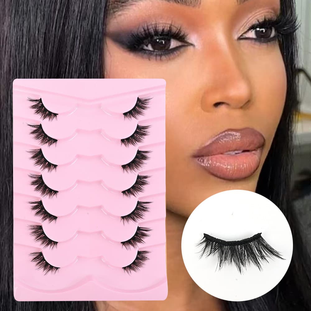 Half Strip False Lashes 7-Pack Natural Thick Stage Lashes Multi-Layer 3D Curved European and American Eyelashes Wholesale