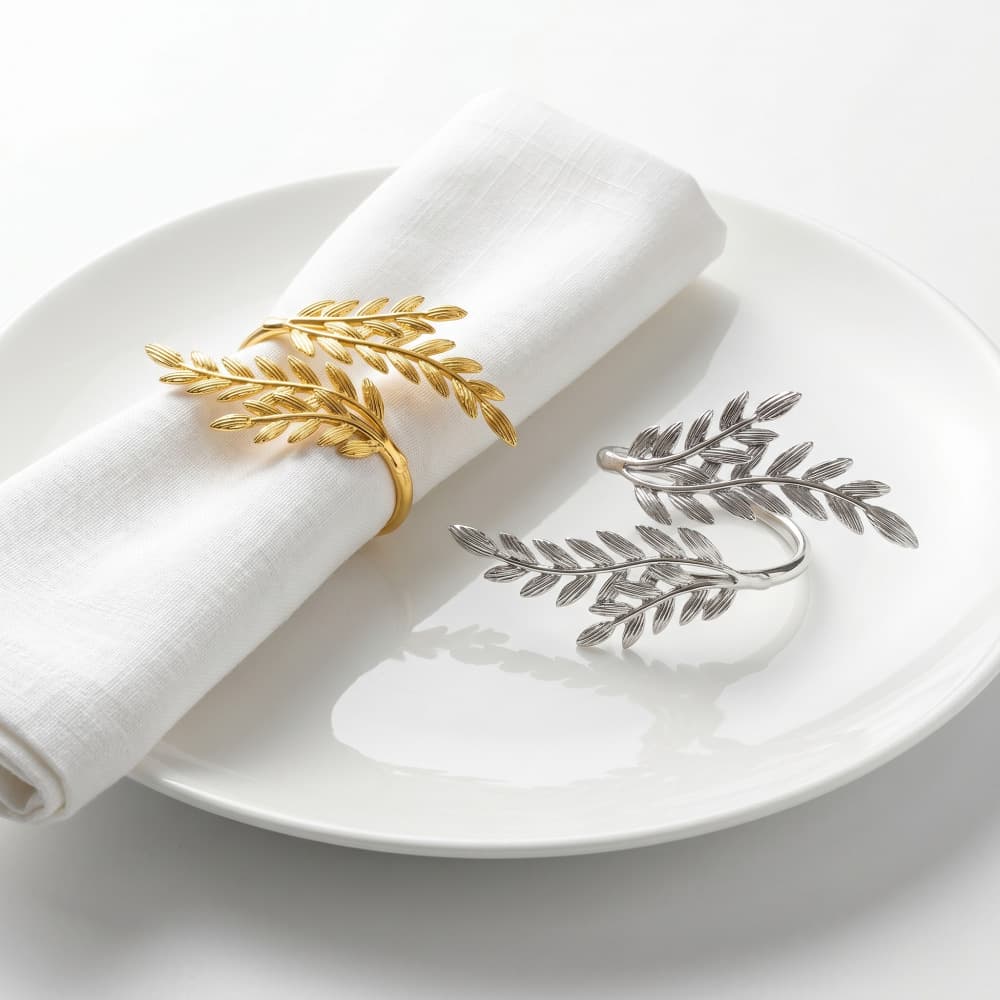Best-selling Gold Wheat Napkin Rings for Hotel Table Setting Metal Leaf Napkin Clips Dining Table Decorative Cloth Rings