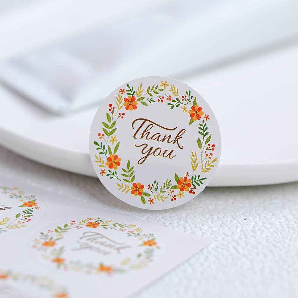 Pack of 12 Baking Packaging Ins Round Sticker Flower Wreath Thank You Decorative Seal Label