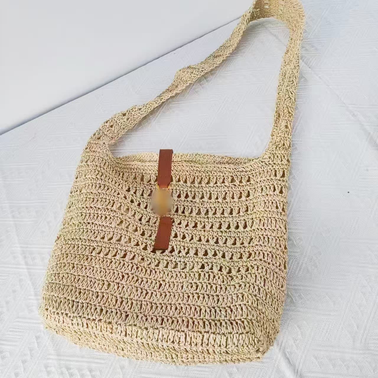 Straw Woven Bag with YSL Letter Buckle, Crossbody Shoulder Bag, Versatile Handbag for Casual Style