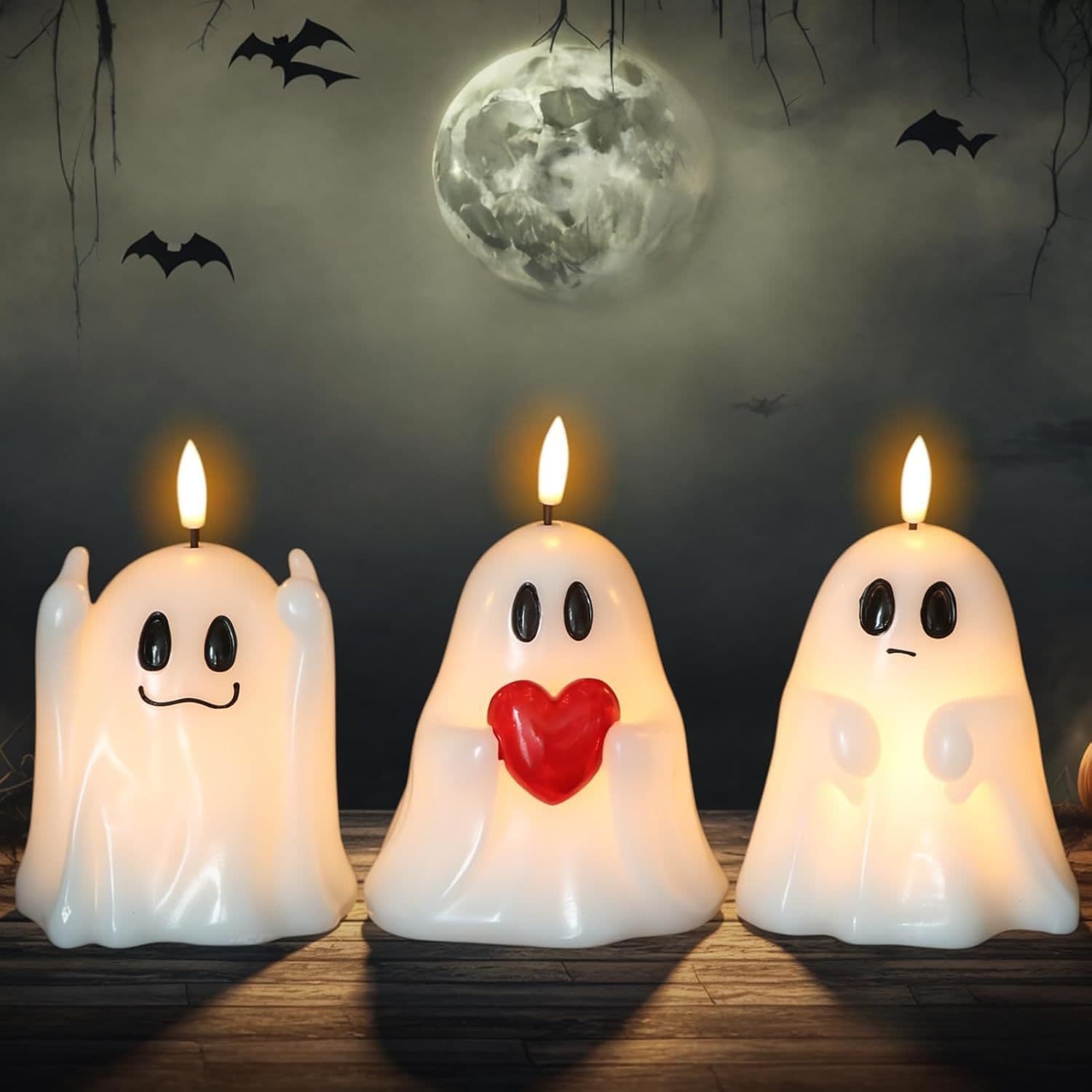 Halloween Ghost Candle Flickering Flameless Candle Set