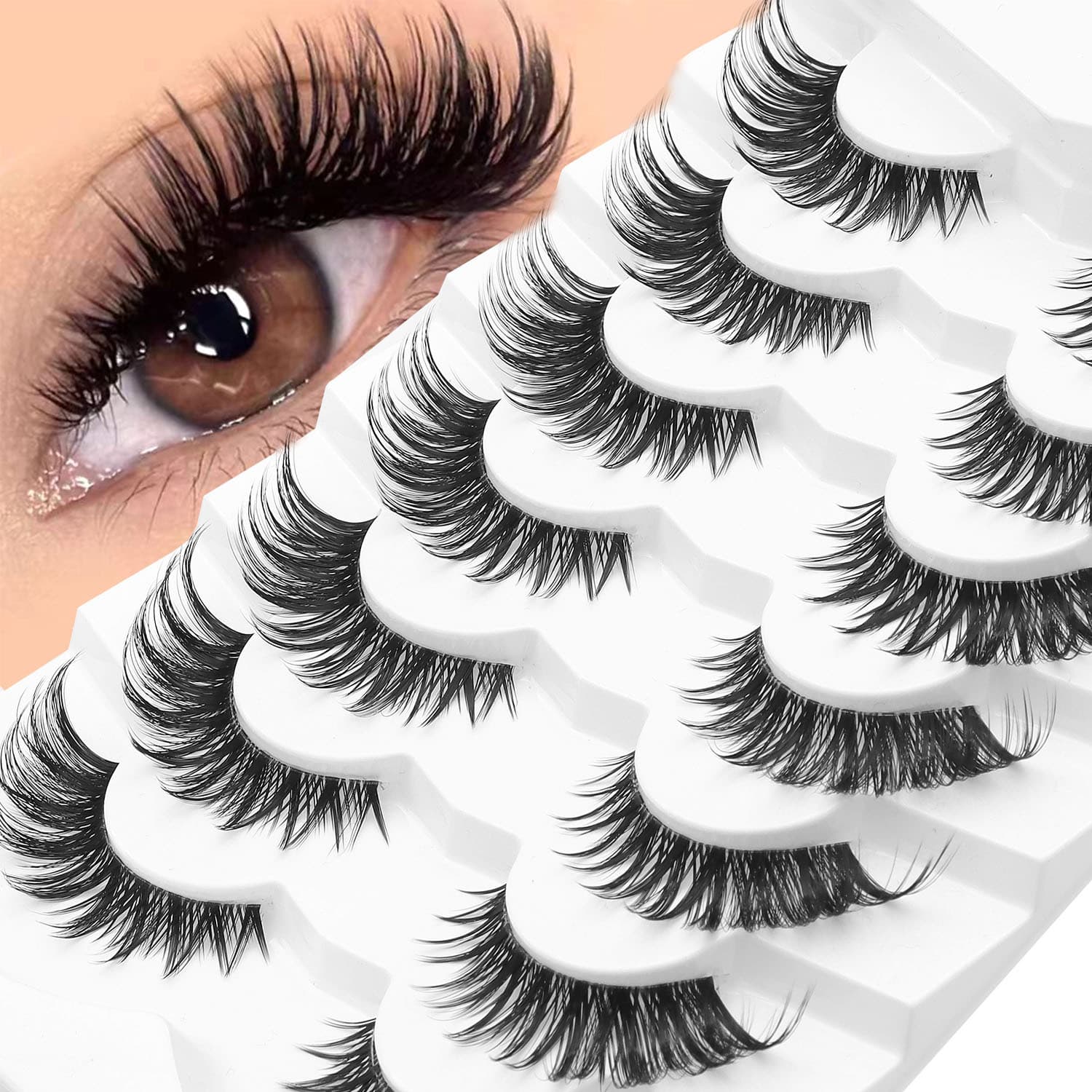 Cross-border 7 Pairs European and American Cat Eye False Eyelashes, Thick and Curled Chemical Fiber Lashes, Wholesale from Amazon Foreign Trade Factory