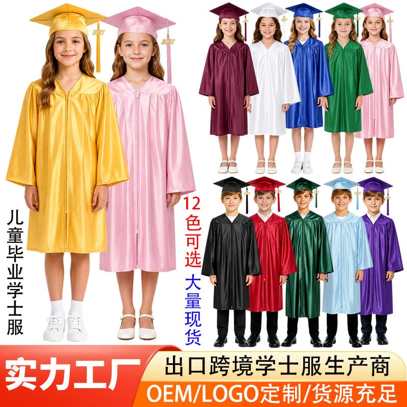 Kids Doctoral Gown Kindergarten Bachelor Gown Set Photo Graduation Attire Elementary School Graduation Season Clothing Boys Girls Academic Dress