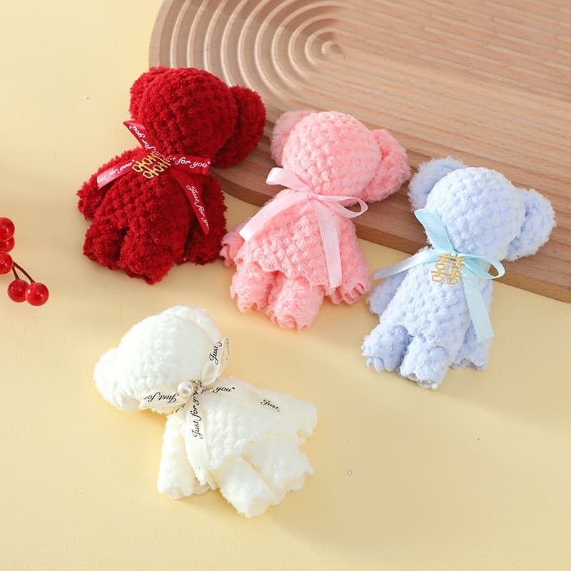 Coral Fleece Bear Towel Souvenir Wedding Hundred Days Banquet Red Square Scarf Creative Small Gifts for Event Promotion