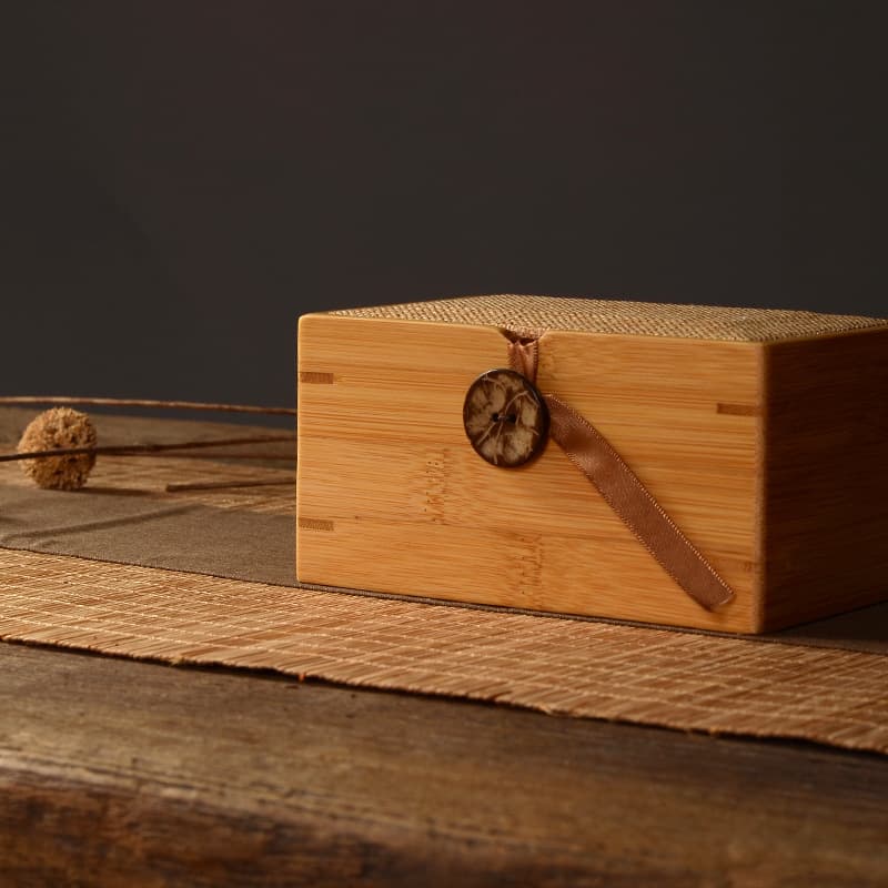 Button Hemp Top Bamboo Box - Small Rectangular Flip-Top Seal Box, High-end Jewelry Storage, Souvenir Gift Box