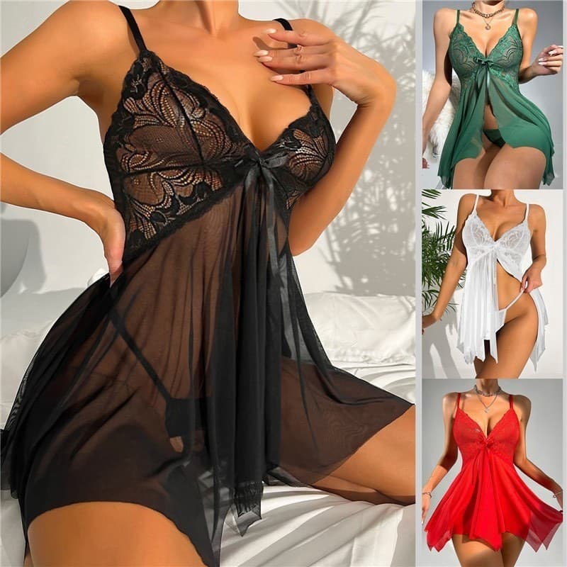 Foreign trade Amazon sexy lace lingerie set light mesh see-through temptation bed sexy pajamas