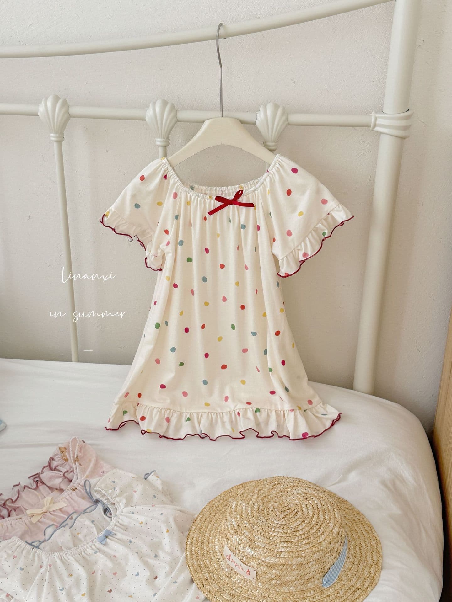87166 Girls' Nightgown Summer New Ice-Skin Cotton Kids Short-Sleeve Dress Loungewear Korean Style Girls' Pajamas