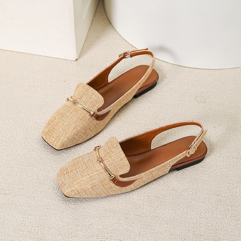 Cross-border Amazon back empty toe sandals for women 2026 new flat square toe shallow mouth back strap commuting shoes for women