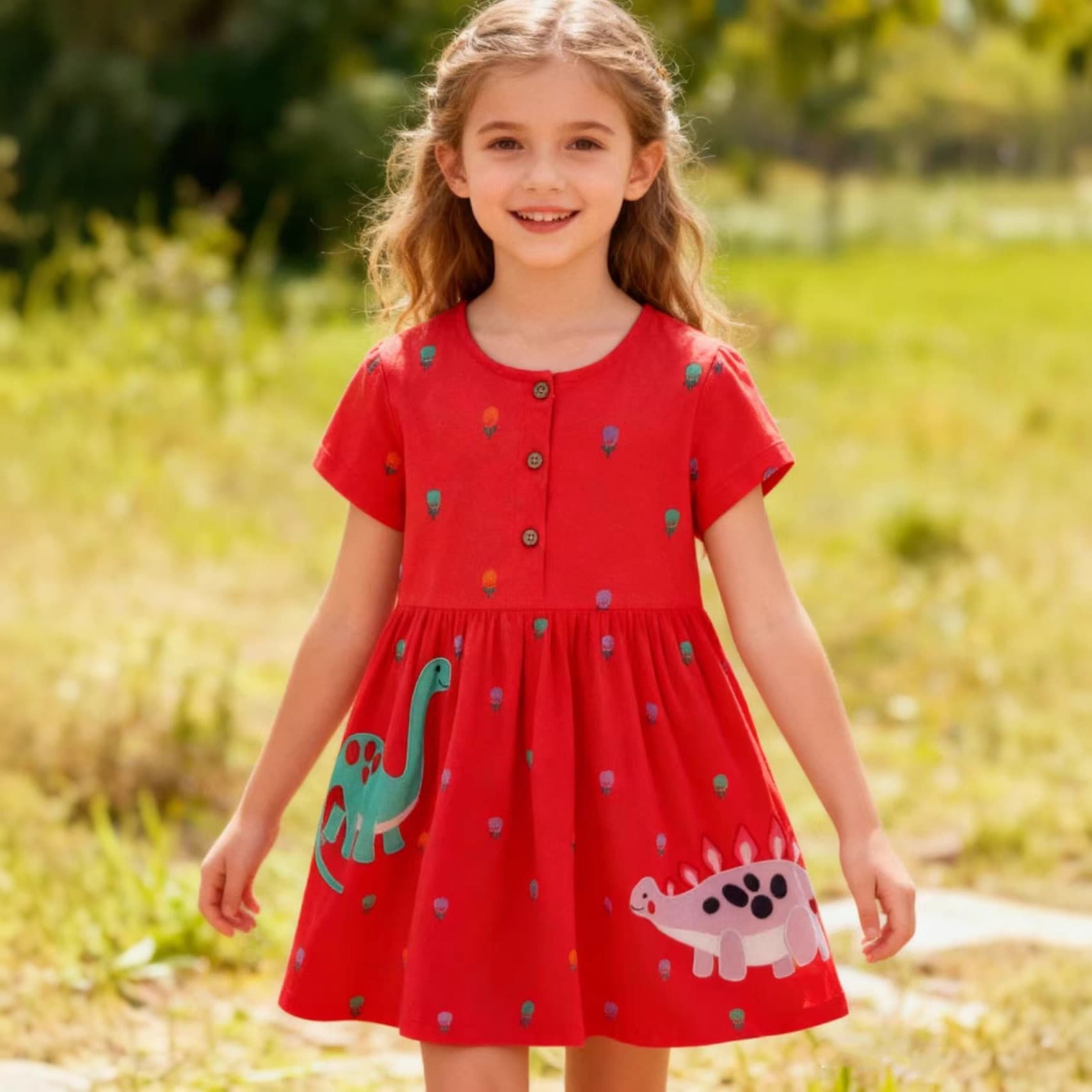 Cross-border 2026 Spring/Summer European and American Girls' Dress Short Sleeve Knitted Cotton Cute Embroidered Princess Dress for Distribution