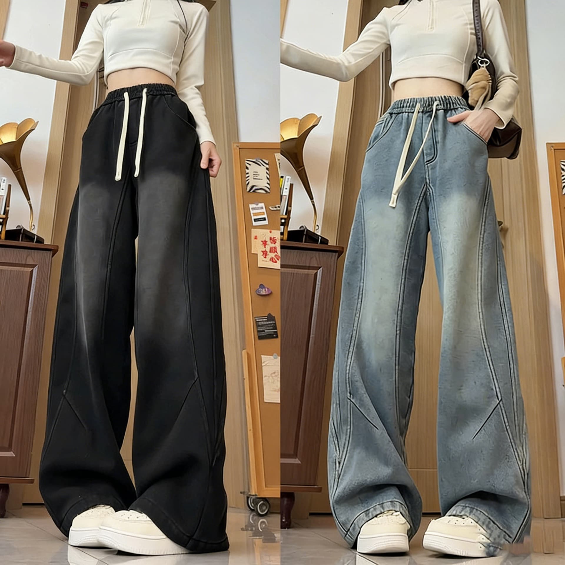 2026 spring new American high street fashion brand jeans men's trousers loose straight pants men's trousers unisex style