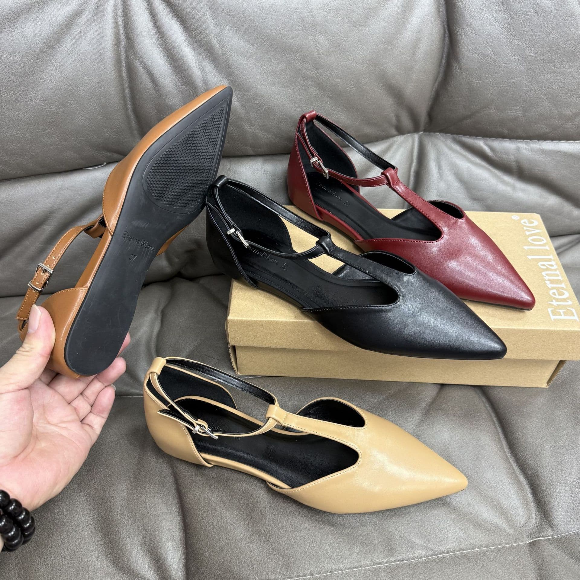 Pointed Toe Closed Back Open Women's Sandals Cross-border New Style Thin Heel Large Size One-strap Buckle Women's Shoes