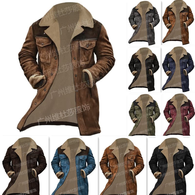 European/American 2024 Autumn/Winter Men's Jacket Cross-Border Suede Color-Block Jacket Amazon Multi-Pocket Coat 11 Colors Domar
