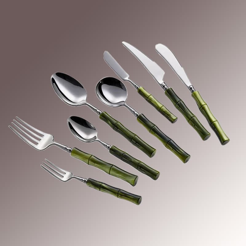 304 stainless steel Italian designer ins light luxury retro pearl bamboo handle imitation jade Western knife spoon fork set