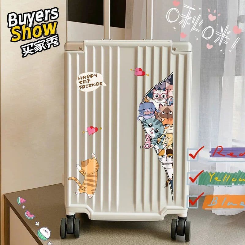 Large Cartoon Cat Layered Stickers for Suitcases, Luggage, Walls, Rooms - Waterproof