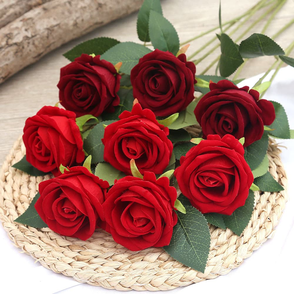 Single Stem Velvet Simulated Rose Wedding Home Decoration Artificial Valentine's Bouquet Wall Arrangement Fake Flower