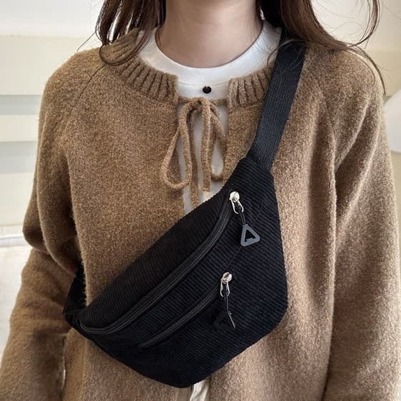 Cross-border Lightweight Waist Pack New Style Corduroy Casual Women's Multi-use Crossbody Bag, Versatile Fashion Minimalist Chest Pack for Cycling