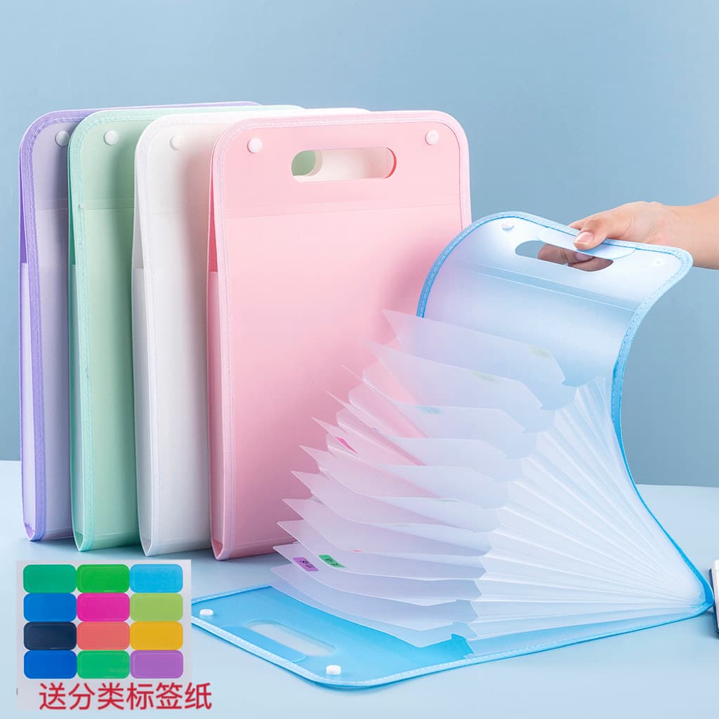 Accordion-style exam paper organizer, folder, student A4 document holder, large capacity storage booklet, multi-layer vertical handle.
