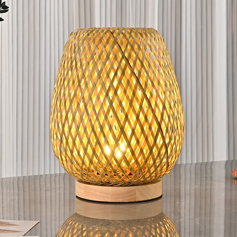 Chinese Classical Ambience Lamp Guesthouse Bedroom Bedside Dimmable Small Table Lamp Vintage Zen Table Lamp Bamboo Woven Decorative Table Lamp