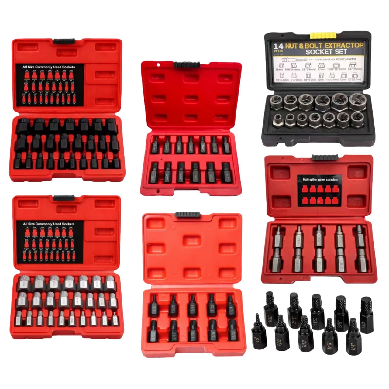 10pc Screw Extractor 14pc Nut Extractor 25pc Hex Socket Bolt Broken Removal Tool