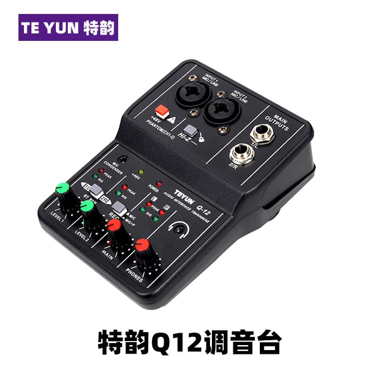 Mini 2-Channel Mixing Console Professional Sound Card Recording Mixer Q12 USB Compact Studio Audio Engineering Equipment