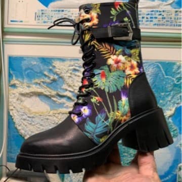 Ethnic Style Short Boots for Women Autumn Winter Printed Leather Boots with Fleece Lining Chunky Heel Color Block Martin Boots Round Toe High Heel Cotton Shoes Single Boots