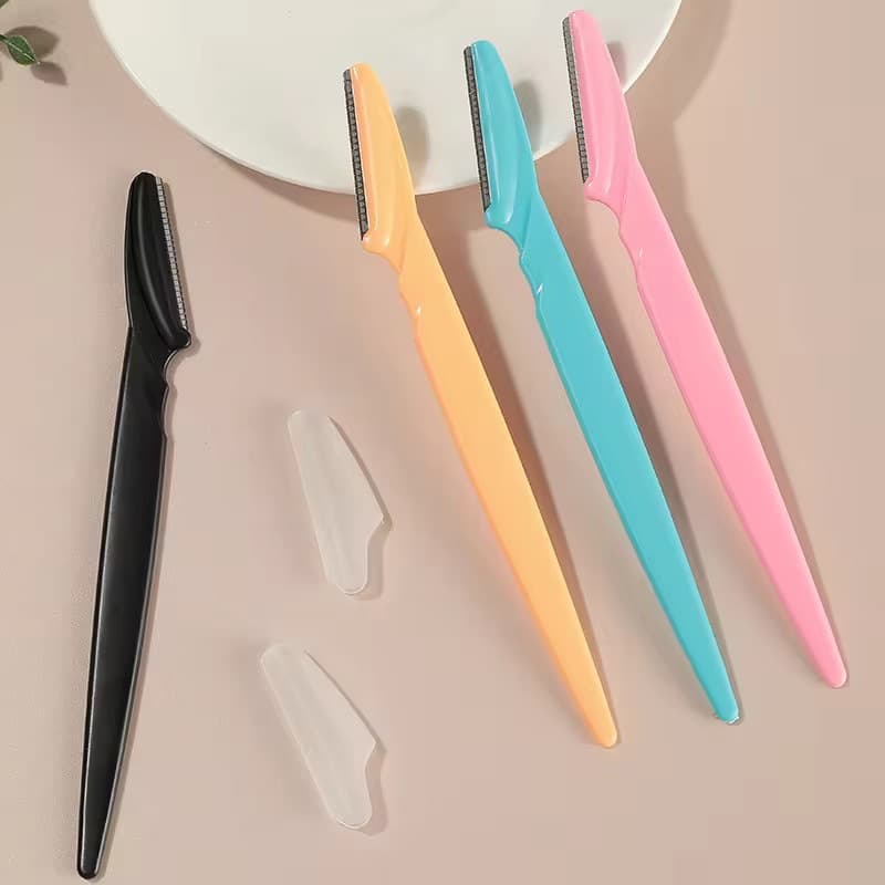 Hot Selling Straight Handle Stainless Steel Micro Guard Eyebrow Razor, No Net Hair Removal Razor, Multi-Color Styles, 3-Pack Blister Card