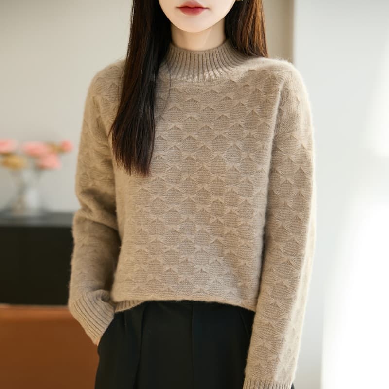 Thickened bow pattern sweater bottoming shirt for women 2026 autumn and winter new loose half turtleneck wool sweater for women
