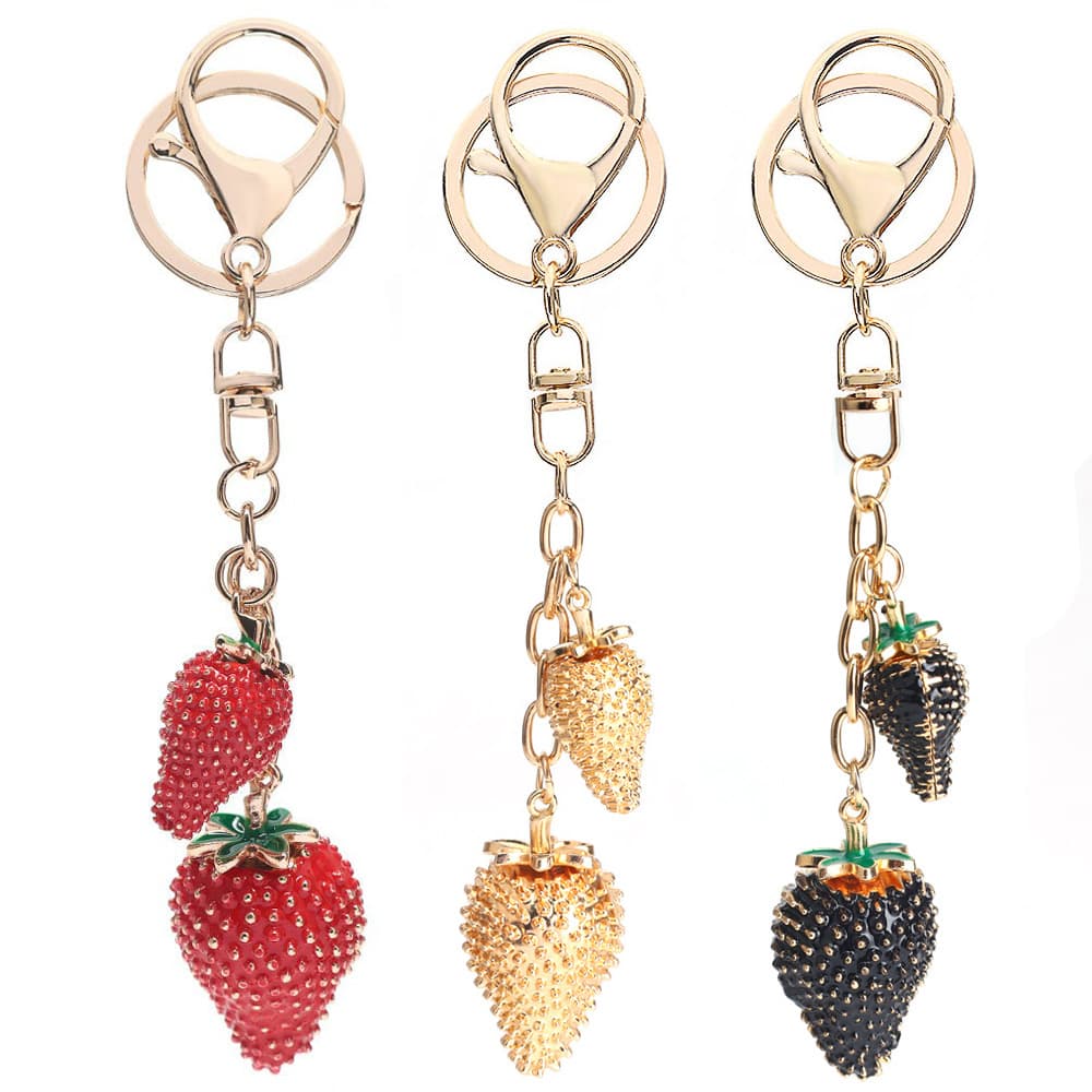 Trendy New Double Strawberry Alloy Drop Oil Decoration Keychain Creative Women's Bag Decoration Small Strawberry Pendant