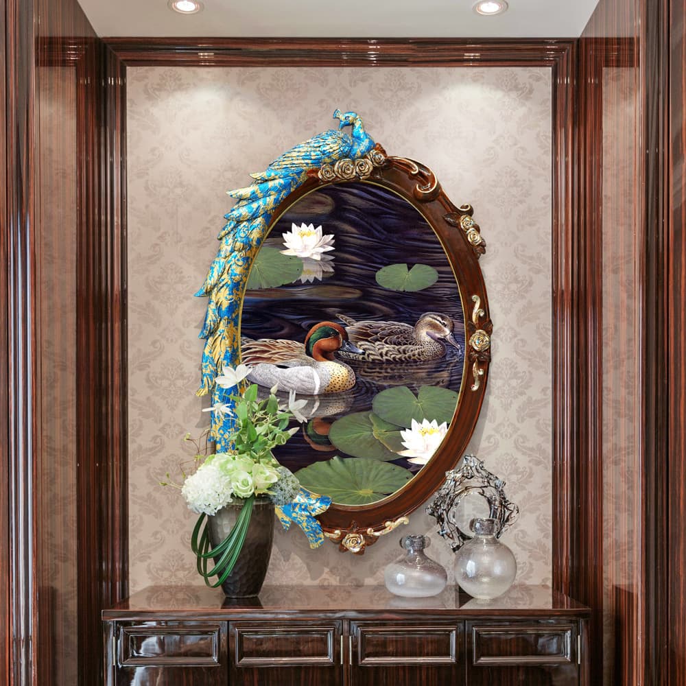 [Original New Arrival] Entrance Hall Hanging Painting Swan Lake Oil Painting Round Decorative Art for Corridor and Hallway