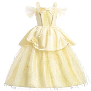 Elegant Girls Halloween Costume Belle Princess Dress Yellow Belle Formal Dress Girls Dress-Up Performance Costume