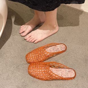 Fashionable Transparent Crystal Toe-Covered Mules for Women, Versatile Summer Slip-On Sandals, Hollow-Out Casual Slippers for Work